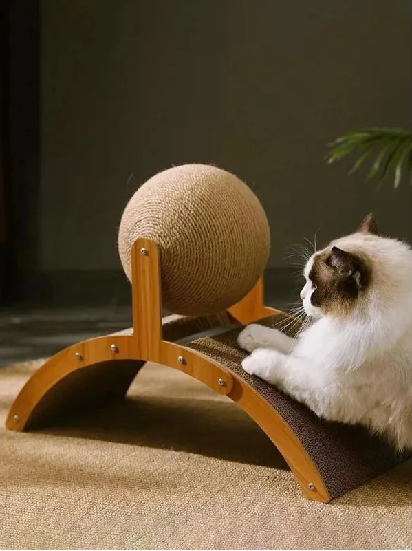 2 in 1 Katzen Kratzball – Sisal Spielzeug mit stabilem Holz Ständer