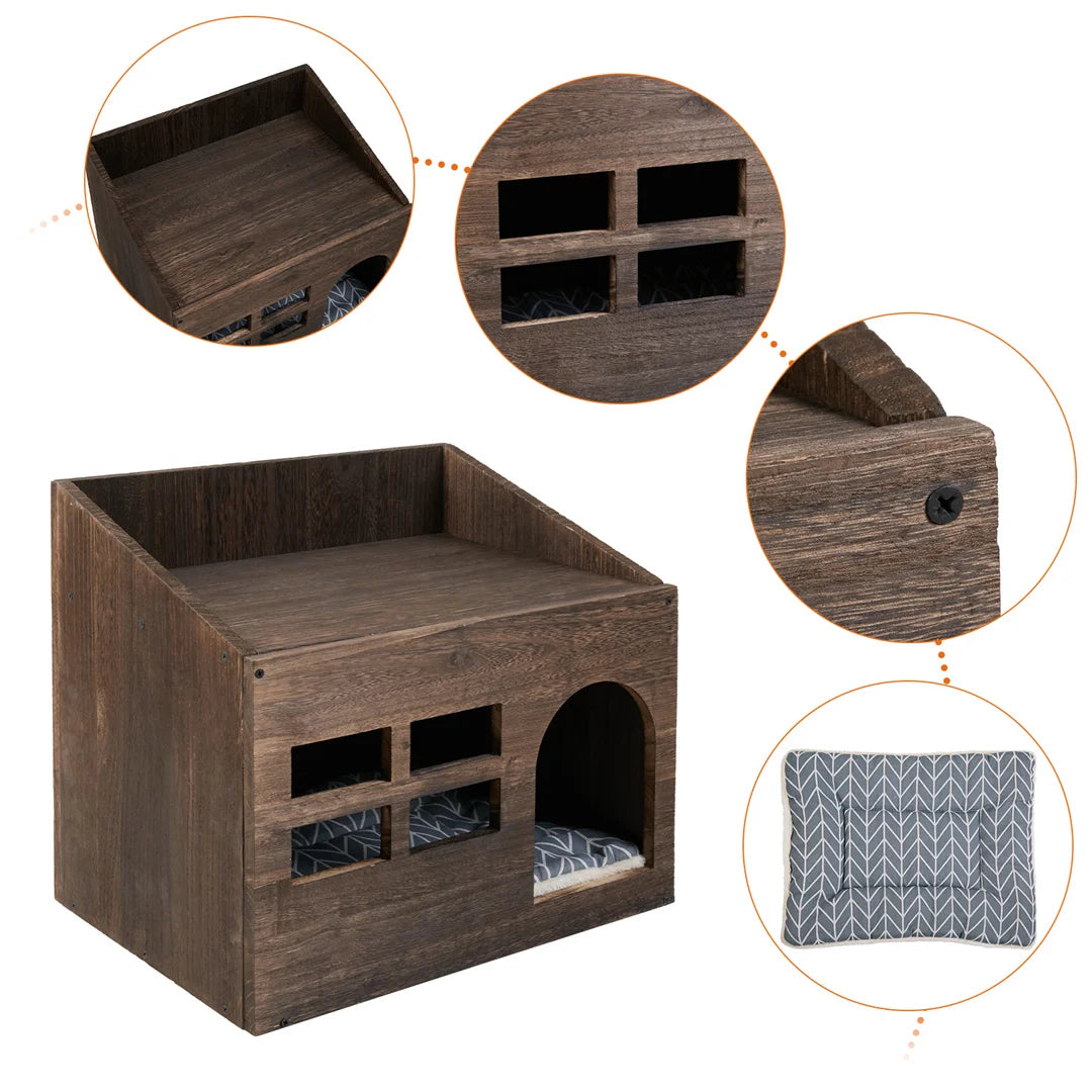 Katzenhaus aus Holz mit Ablage