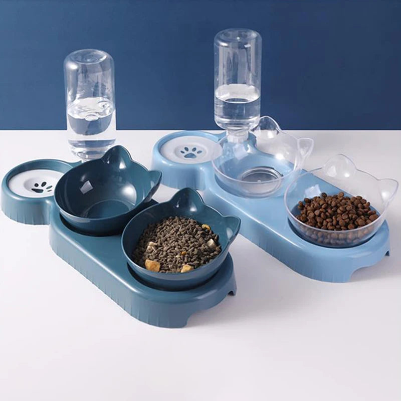 Futternapf 3 in 1 mit Wasserspender und Doppelbecken