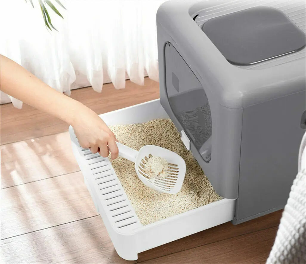 Geschlossene Katzentoilette mit Schublade und Geruchsfilter