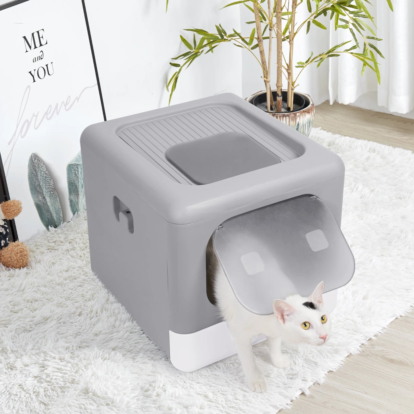 Geschlossene Katzentoilette mit Schublade und Geruchsfilter
