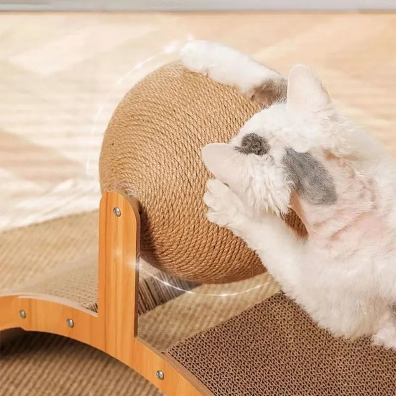 2 in 1 Katzen Kratzball – Sisal Spielzeug mit stabilem Holz Ständer