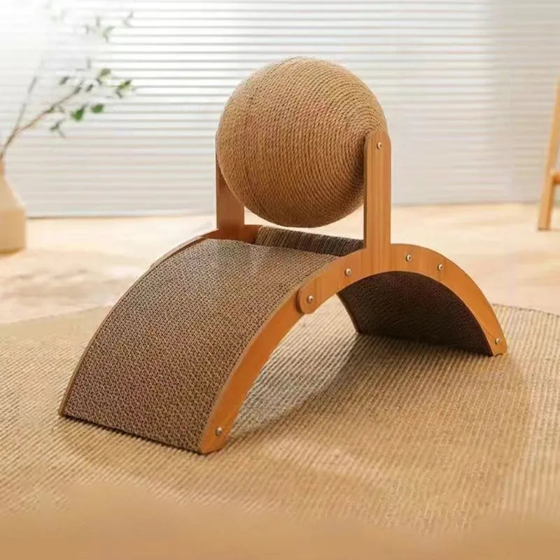 2 in 1 Katzen Kratzball – Sisal Spielzeug mit stabilem Holz Ständer