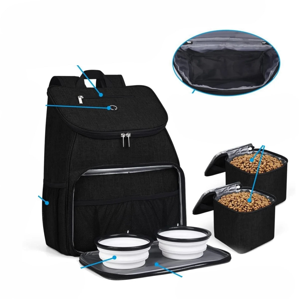 Multifunktionaler Rucksack inkl. 2 Näpfe für Haustierzubehör