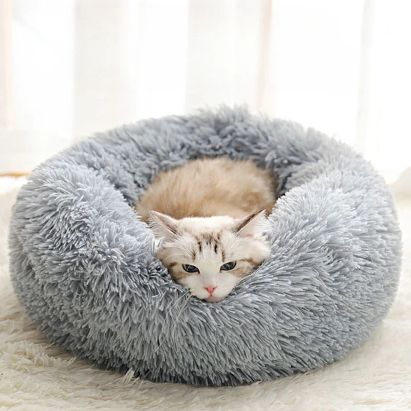 Rundes Plüschbett für Katzen und kleine Hunde