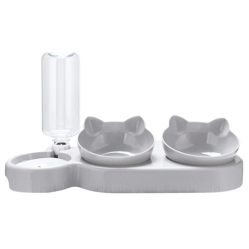 Futternapf 3 in 1 mit Wasserspender und Doppelbecken