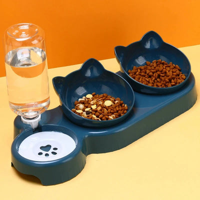 Futternapf 3 in 1 mit Wasserspender und Doppelbecken