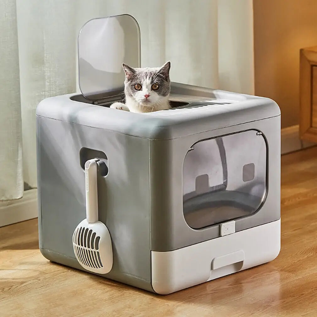 Geschlossene Katzentoilette mit Schublade und Geruchsfilter