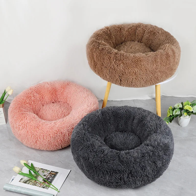 Rundes Plüschbett für Katzen und kleine Hunde